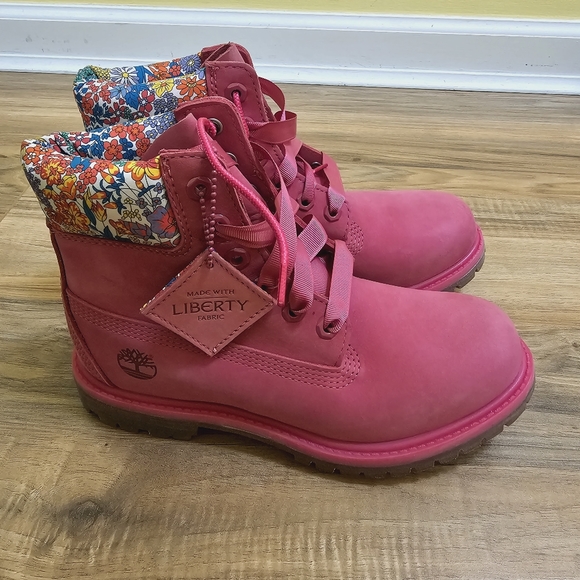 TIMBERLAND,LIBERTY OF LONDON 6 INCH PREMIUM WATERPROOF,MEDIUM PINK NUBUCK Size 7 - Picture 2 of 15